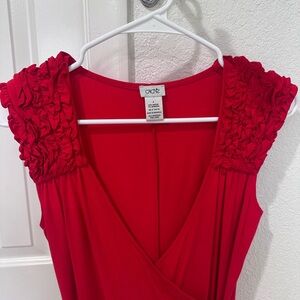 Cache Red Dress with Ruched Sleeves